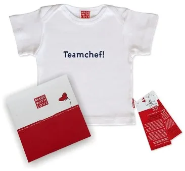 Baby-T-Shirt weiß "Teamchef!", inklusive Geschenkverpackung