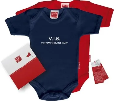 Roter oder blauer Body: "Very important baby!", inklusive Geschenkverpackung