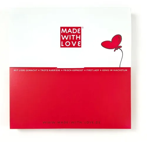 Geschenkbox zur Geburt - Geschenkkarton klein, rot MADE WITH LOVE