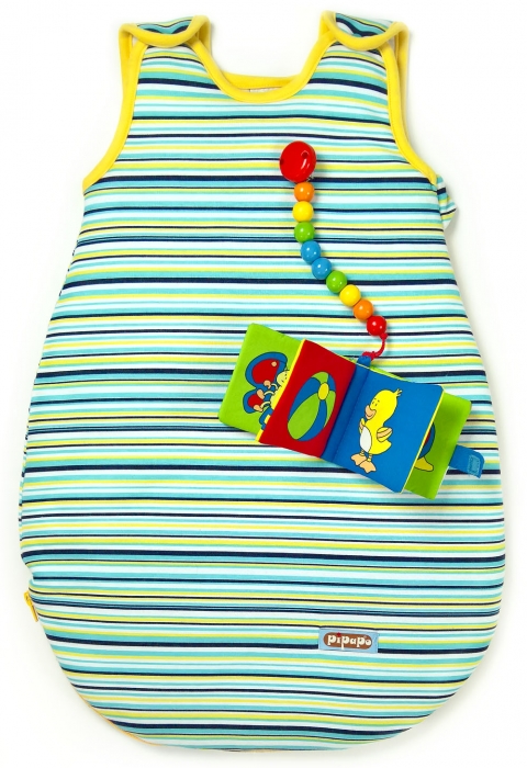 Schlafsack Neugeborene mit Babybuch im Baby Geschenkset - PIPAPO Schlafsack gelb und Bilderbuch Baby im Satinbeutel