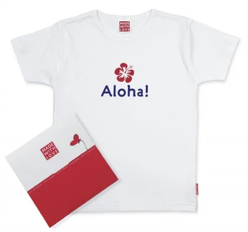 Aloha T-Shirt Mädchen T-Shirt Jungen - weiße T-Shirts Kinder bedruckt, inklusive Geschenkverpackung