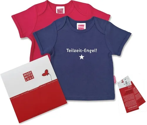 Buntes T-Shirt für Babys: "Teilzeit-Engel!", inklusive Geschenkverpackung