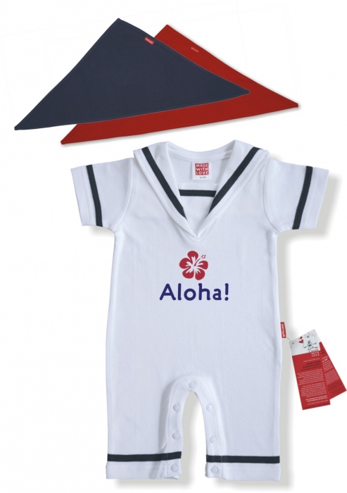 Preview: Babyshower Geschenke Aloha Matrosenanzug mit Bandana - für Mädchen und Jungen - im Geschenkkarton
