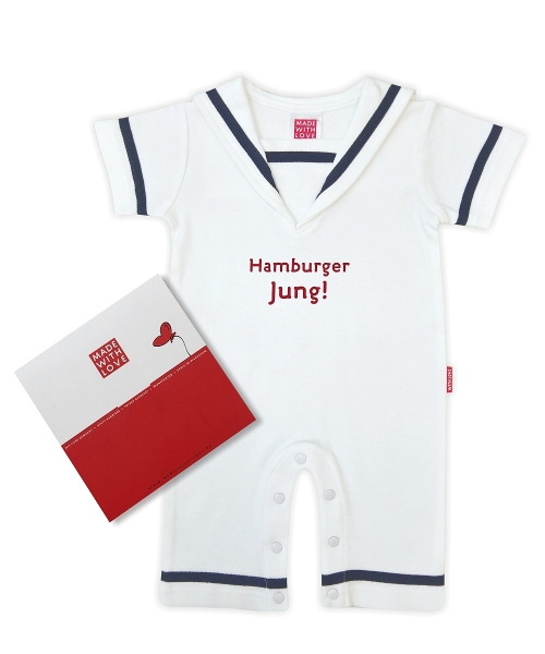 Preview: Strampler mit Matrosenkragen Hamburger Jung Made with Love sagt Moin Hamburg - Babygeschenke im Geschenkkarton