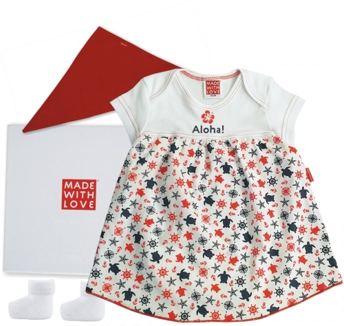 Preview: Baby Mädchen Kleidung Baby Kleider Bodykleid Aloha, Bandana und Socken, in Geschenkschachtel