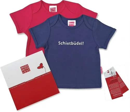 Buntes T-Shirt für Babys: "Schietbüdel", inklusive Geschenkverpackung