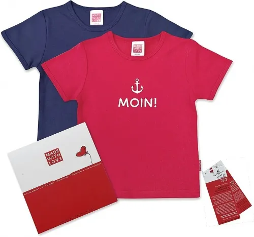 Buntes T-Shirt für Kinder: "MOIN!", inklusive Geschenkverpackung