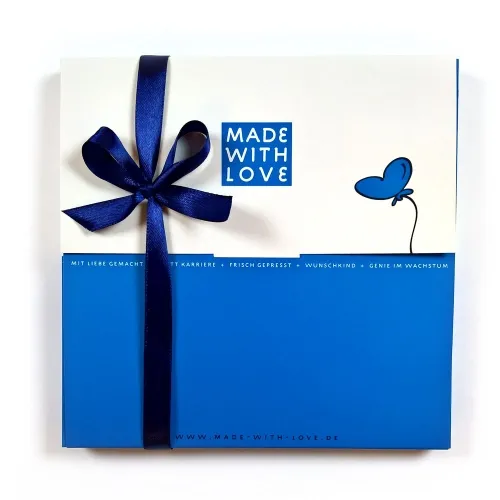 Geschenkbox zur Geburt - Geschenkkarton klein MADE WITH LOVE türkis