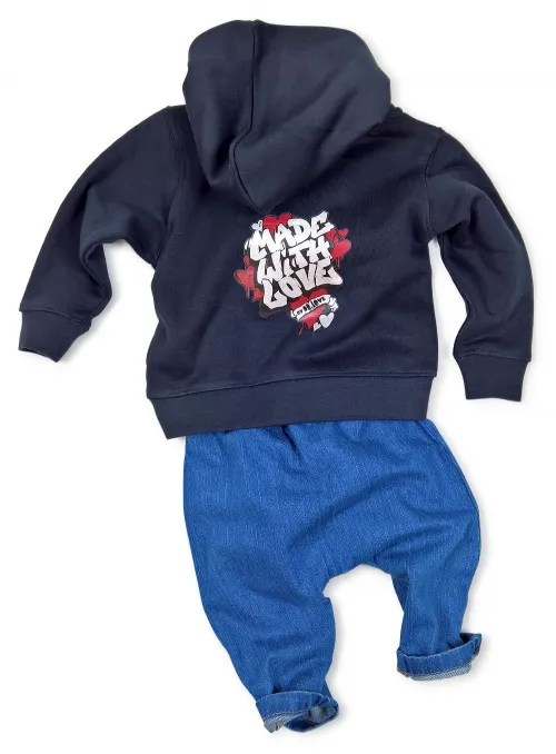 Babyset Baby Sweatshirt und Baby Jeans Bio Baumwolle - Graffiti - für Babys von 6-24 Monaten, im Geschenkkarton,