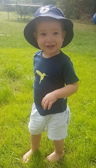 Babyshirt Kolibri mit Kunstkarte, im Geschenkkarton