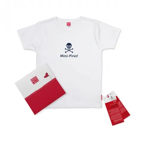 Kinder-T-Shirt „Mini-Pirat!" Druck in blau, inklusive Geschenkverpackung