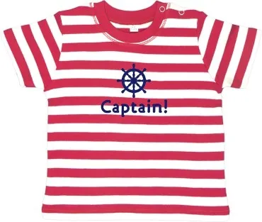 Rotes Ringel-Babyshirt: "Captain!", inklusive Geschenkverpackung