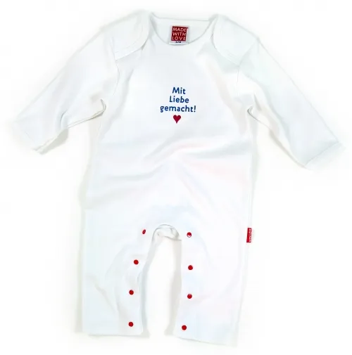 Schlafoverall Baby Mit Liebe gemacht - Babyschlafanzug weiss, im Geschenkkarton