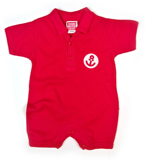 Baby Strampler Junge, Baby Strampler Mädchen - Sommerstrampler Anker in rot und blau, inklusive Geschenkverpackung