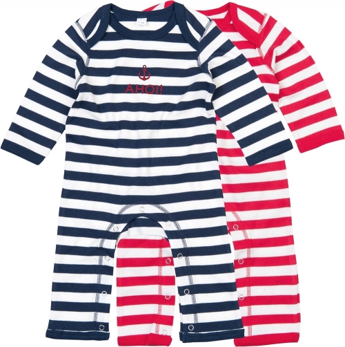 Preview: Overall Baby Ringel in rot und blau "AHOI!", inklusive Geschenkverpackung