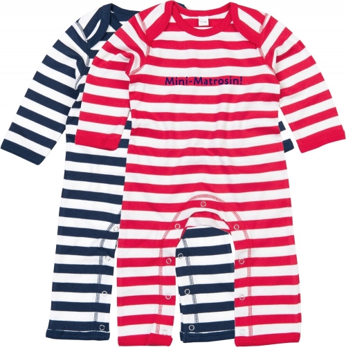 Preview: Overall Baby Ringel in rot und blau "Mini Matrosin!", inklusive Geschenkverpackung