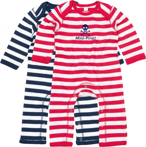 Preview: Overall Baby Ringel in rot und blau "Mini-Pirat!", inklusive Geschenkverpackung