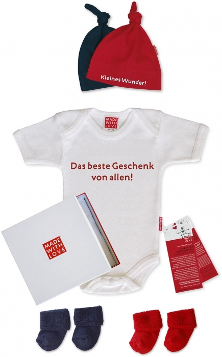 Preview: 3er-SET "Das beste Geschenk von allen! " mit Body, Mütze & Söckchen, inklusive Geschenkverpackung