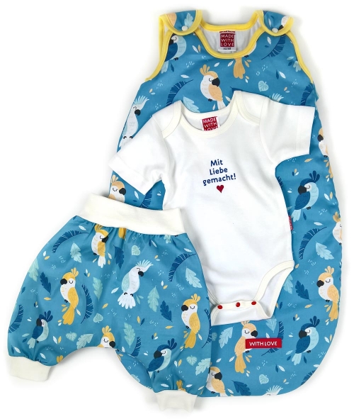 Babyerstausstattung Kakadu 3-teilig Babyschlafsack, Pumphose und Babybody - neu Made with Love stylish