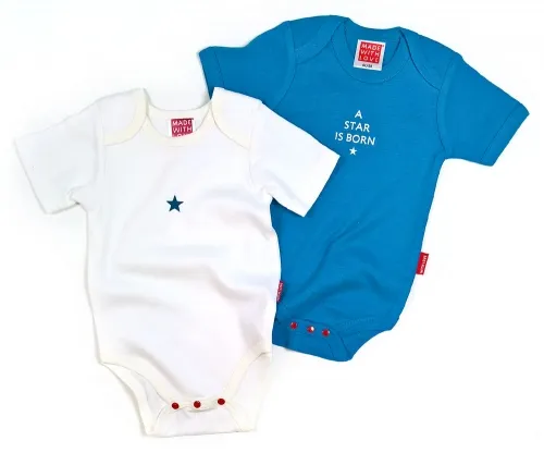 A Star is born! 2 Baby Body in natur und türkis - in Geschenkschachtel