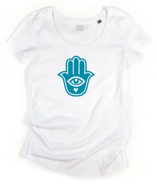 Glückssymbol Hand der Fatima Umstandsshirt T-Shirt Schwangerschaft HAMSA - in 4 Farben weiss, grau, blau, schwarz