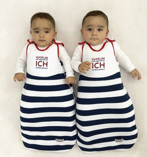 Baby Zwillinge Schlafsack Pipapo - Warum soll eigentlich ich ins Bett gehen - mit Stille Nacht Schnuller
