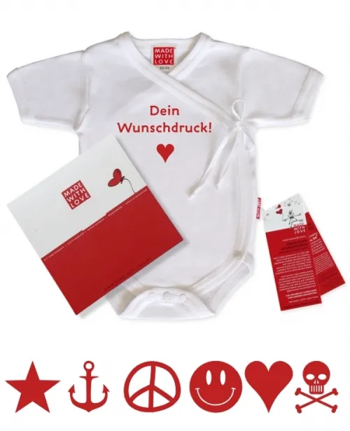 Personalisiertes Geschenk Baby: Wickelbody weiß Wunschdruck, inklusive Geschenkverpackung