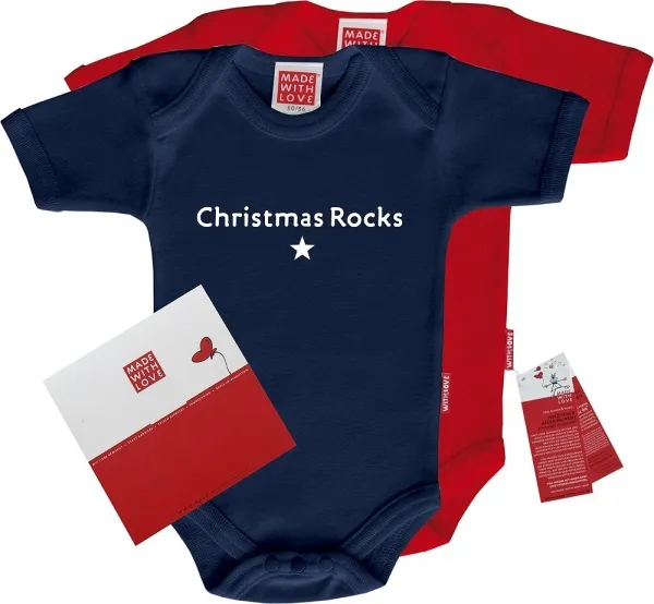 Roter oder blauer Body: "Christmas Rocks!", inklusive Geschenkverpackung