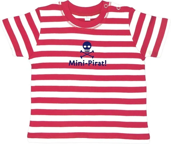 Rotes Ringel-Babyshirt: "Mini-Pirat!", inklusive Geschenkverpackung
