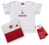 Baby-T-Shirt weiß "MOIN!" rot, inklusive Geschenkverpackung