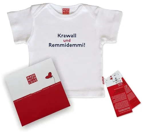 T-Shirt Baby: Baby-T-Shirt mit Spruch "Krawall und Remmidemmi!", inklusive Geschenkverpackung