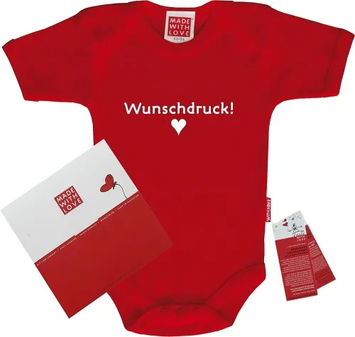 Geburtsgeschenke personalisiert: Babybody selbst gestalten, Body rot mit Wunschdruck - im Geschenkkarton