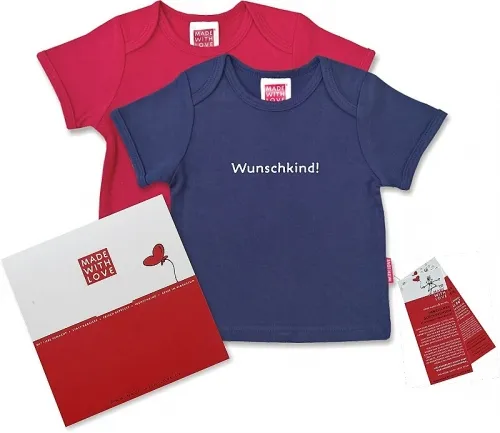Buntes T-Shirt für Babys: "Wunschkind!", inklusive Geschenkverpackung