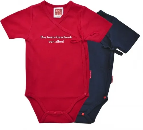 Roter oder blauer Wickelbody: "Das beste Geschenk von allen!", inklusive Geschenkverpackung